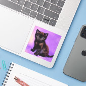 Van Gogh Style Lila Cat Aufkleber (Laptop mit iPhone)