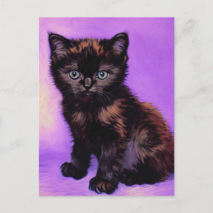 Van Gogh Style Lila Cat Feiertagspostkarte