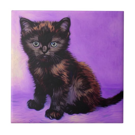 Van Gogh Style Lila Cat Fliese (Vorderseite)