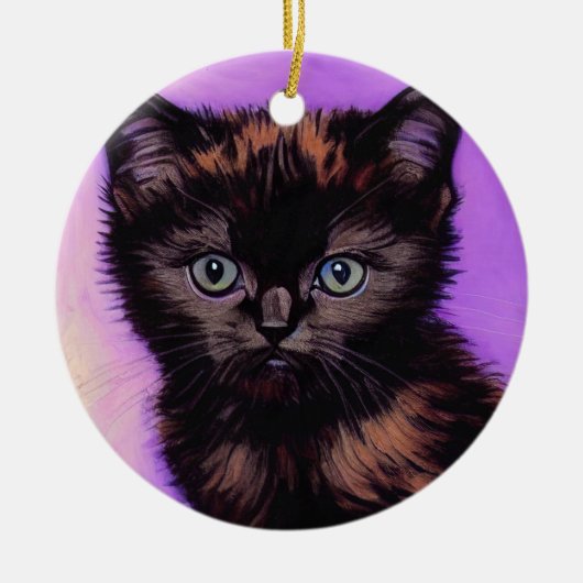 Van Gogh Style Lila Cat Keramik Ornament (Vorne)