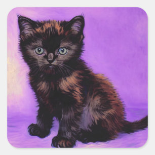 Van Gogh Style Lila Cat Quadratischer Aufkleber