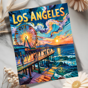Van Gogh Style Los Angeles Pier Sunset Travel Postkarte
