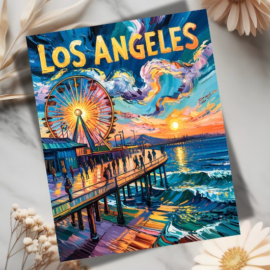 Van Gogh Style Los Angeles Pier Sunset Travel Postkarte