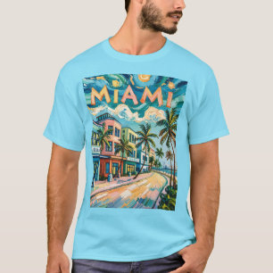 Van Gogh Style Miami Ocean Drive Farbvoller Strand T-Shirt