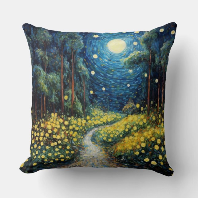 Van Gogh Style Moon Path Landschaftsakzent Kissen (Vorderseite)