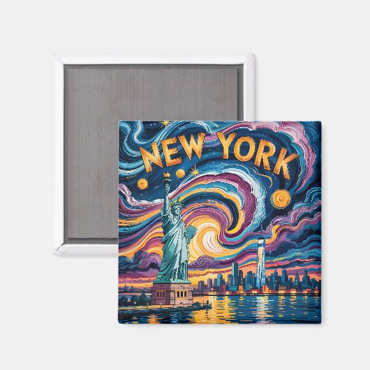 Van Gogh Style New York Skyline & Liberty Travel Magnet (Vorderseite/Rückseite)
