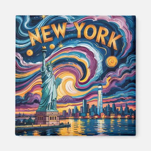 Van Gogh Style New York Skyline & Liberty Travel Magnet (Vorne)