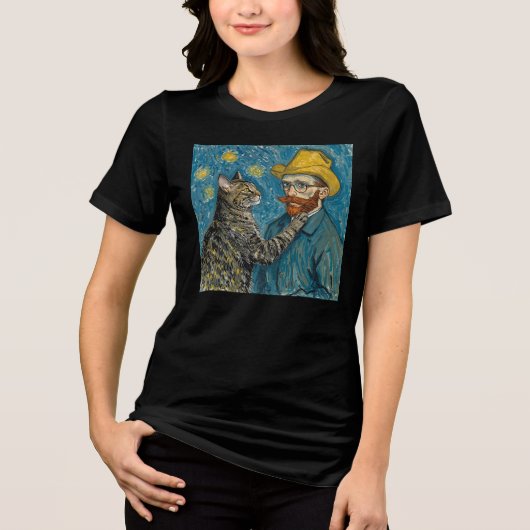 Van Gogh Style Portrait with Cat Tri-Blend Shirt (Vorderseite)