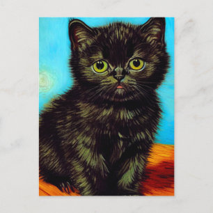 Van Gogh Style Pouting Kitten Feiertagspostkarte
