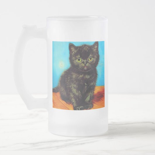Van Gogh Style Pouting Kitten Mattglas Bierglas (Links)