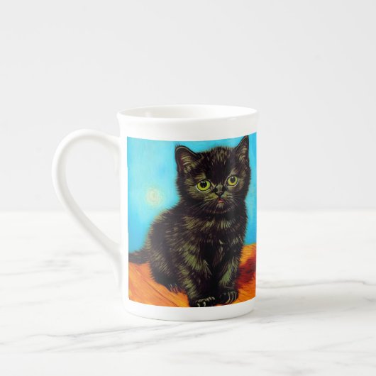 Van Gogh Style Pouting Kitten Porzellantasse (Links)