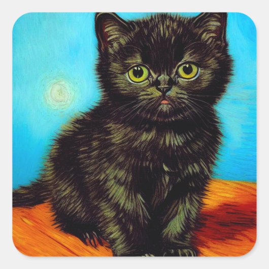 Van Gogh Style Pouting Kitten Quadratischer Aufkleber (Vorderseite)