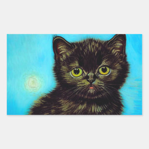 Van Gogh Style Pouting Kitten Rechteckiger Aufkleber