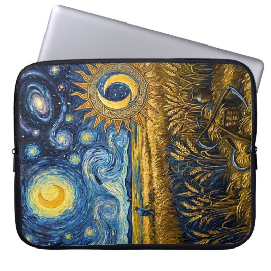 Van Gogh Style Starry Harvest Gold Wheat Field  Laptopschutzhülle (Vorderseite)