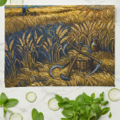 Van Gogh Style Starry Harvest Golden Wheat Geschirrtuch (Gefaltet)