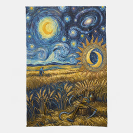Van Gogh Style Starry Harvest Golden Wheat Geschirrtuch