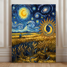 Van Gogh Style Starry Harvest Wheat Field Poster Leinwanddruck