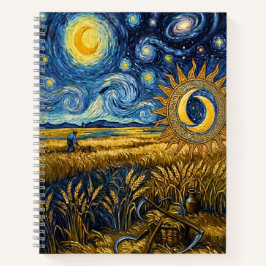Van Gogh Style Starry Harvest Wheat Field Poster Notizblock