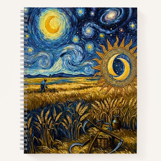 Van Gogh Style Starry Harvest Wheat Field Poster Notizblock (Vorderseite)