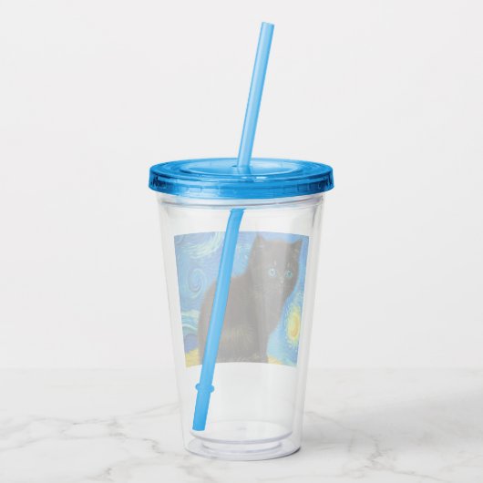 Van Gogh Style Starry Night Cat Acryltrinkbecher (Rückseite)