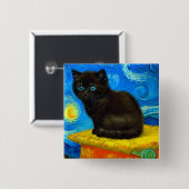 Van Gogh Style Starry Night Cat Button (Vorne & Hinten)