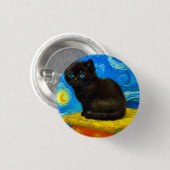 Van Gogh Style Starry Night Cat Button (Vorne & Hinten)