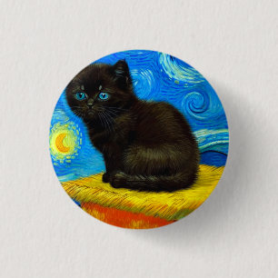 Van Gogh Style Starry Night Cat Button