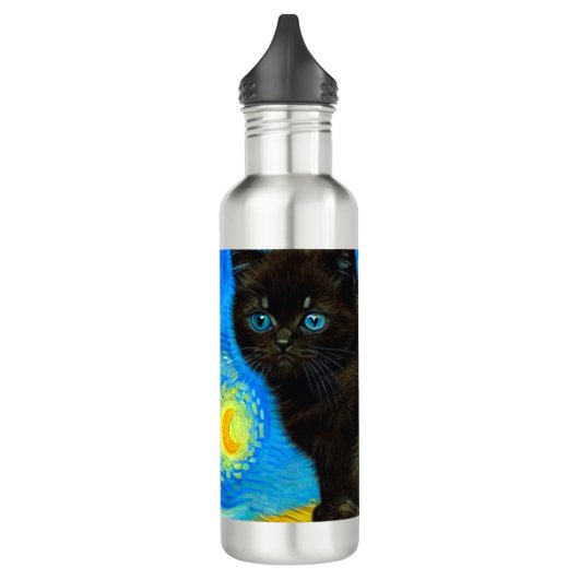 Van Gogh Style Starry Night Cat Edelstahlflasche (Links)