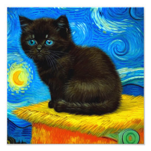 Van Gogh Style Starry Night Cat Fotodruck