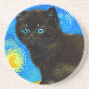 Van Gogh Style Starry Night Cat Getränkeuntersetzer