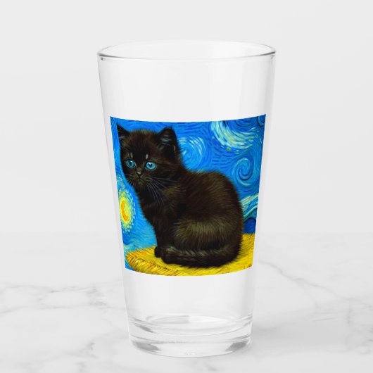 Van Gogh Style Starry Night Cat Glas (Vorderseite)