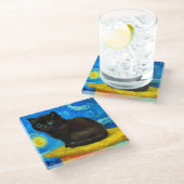Van Gogh Style Starry Night Cat Glasuntersetzer (Schrägansicht)