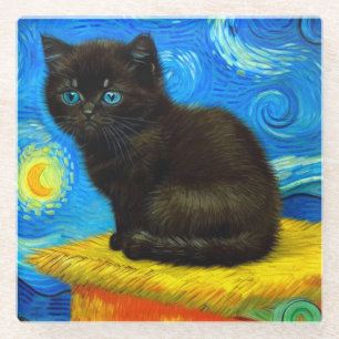 Van Gogh Style Starry Night Cat Glasuntersetzer