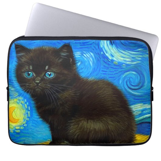 Van Gogh Style Starry Night Cat Laptopschutzhülle (Vorderseite)
