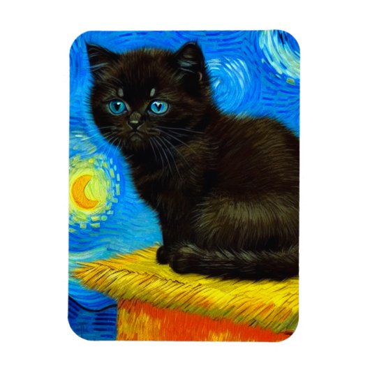 Van Gogh Style Starry Night Cat Magnet (Vertikal)