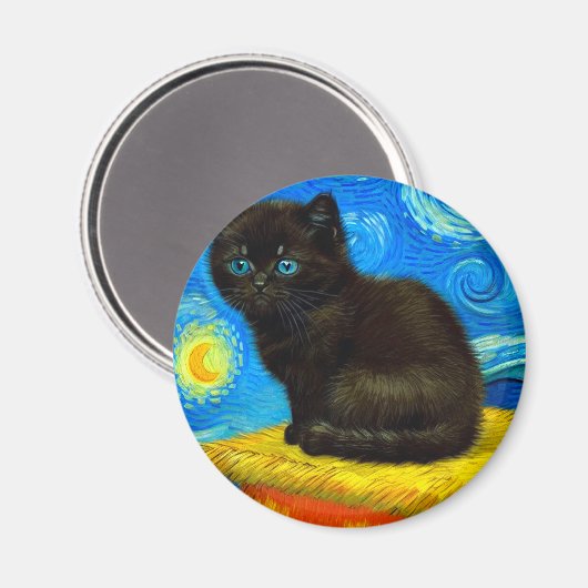 Van Gogh Style Starry Night Cat Magnet (Vorderseite/Rückseite)