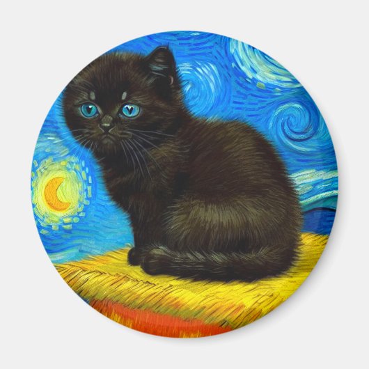 Van Gogh Style Starry Night Cat Magnet (Vorne)