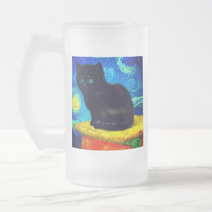 Van Gogh Style Starry Night Cat Mattglas Bierglas