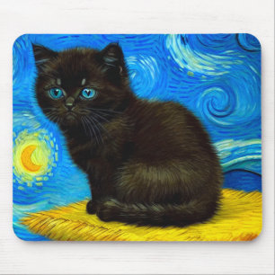 Van Gogh Style Starry Night Cat Mousepad