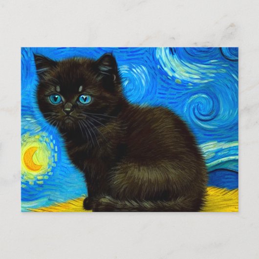 Van Gogh Style Starry Night Cat Postkarte (Vorderseite)