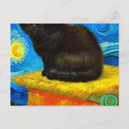 Van Gogh Style Starry Night Cat Postkarte (Vorderseite)