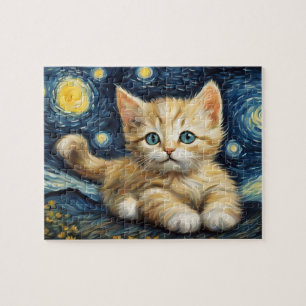 Van Gogh Style Starry Night Cat Puzzle