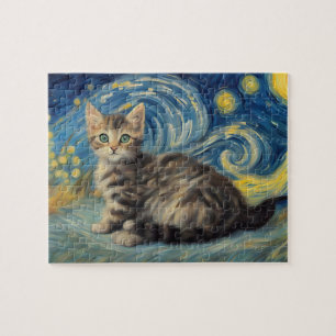 Van Gogh Style Starry Night Cat Puzzle
