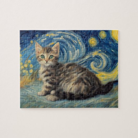 Van Gogh Style Starry Night Cat Puzzle (Horizontal)