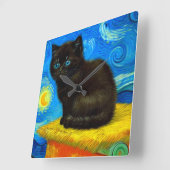 Van Gogh Style Starry Night Cat Quadratische Wanduhr (Winkel)