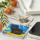 Van Gogh Style Starry Night Cat Schlüsselanhänger (Vorderseite rechts)