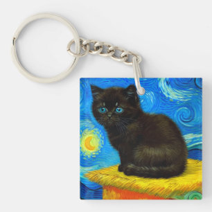 Van Gogh Style Starry Night Cat Schlüsselanhänger