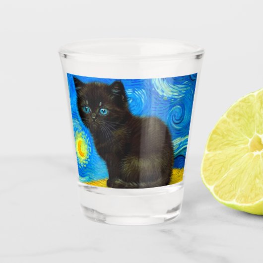 Van Gogh Style Starry Night Cat Schnapsglas (Vorderseite)