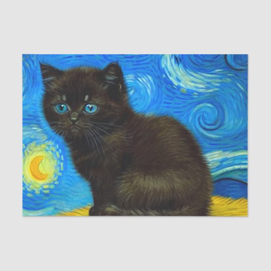 Van Gogh Style Starry Night Cat Seidenpapier (Vorderseite)