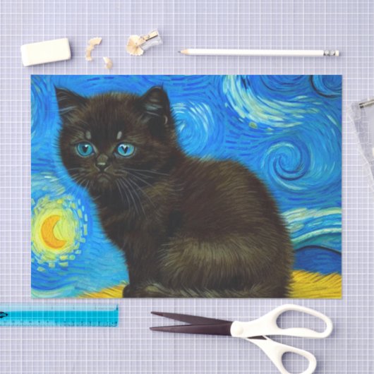 Van Gogh Style Starry Night Cat Seidenpapier (Handwerk)